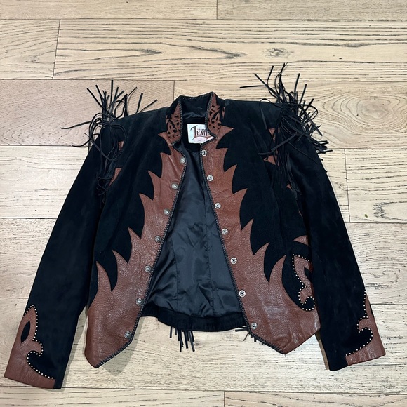 Vintage Diamond Leathers  Leather/suede  Fringe Western Jacket Black/ brown - Picture 1 of 7